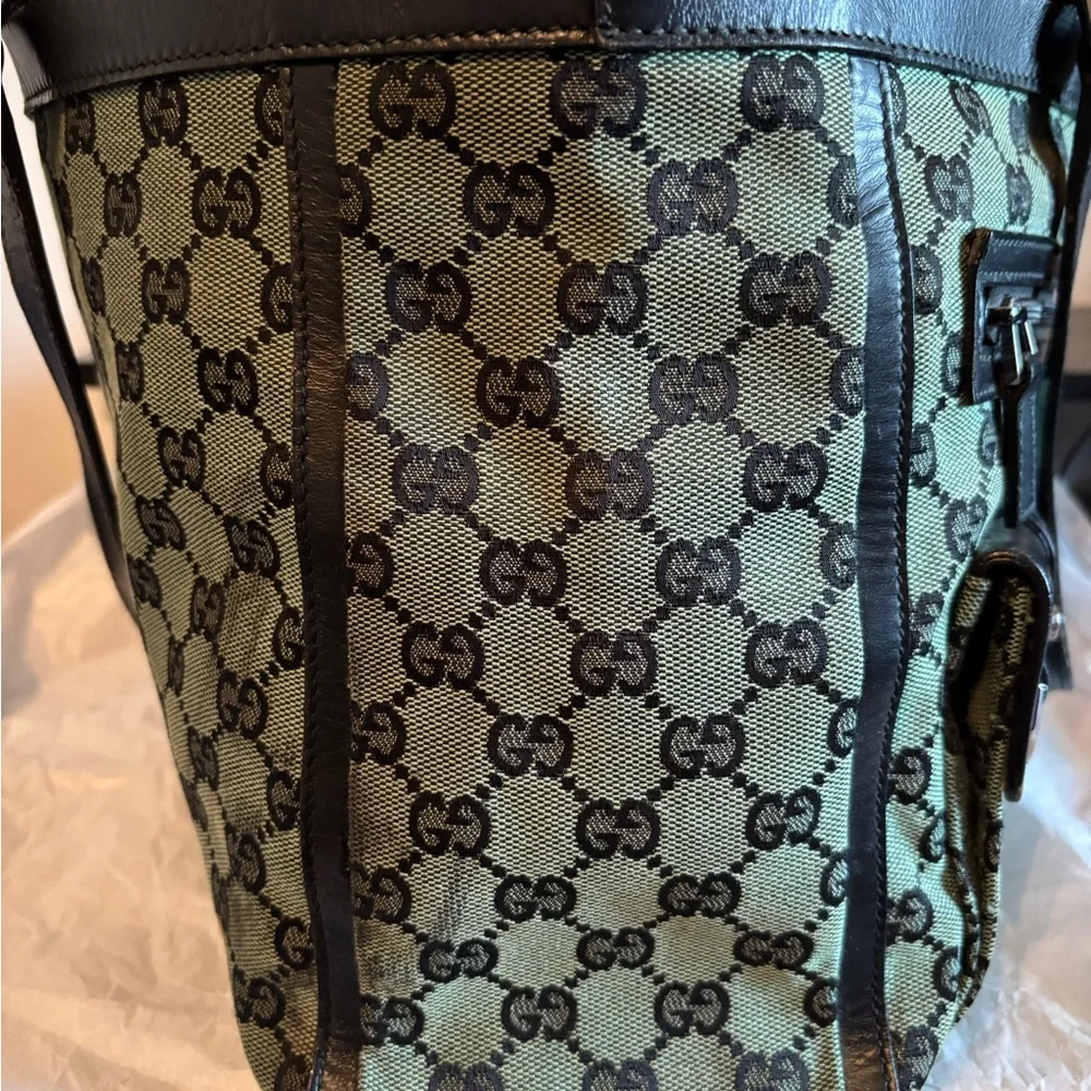 Authentic Gucci Abbey D-Ring GG Monogram Canvas and Leather Tote Bag - Green/blk - Picture 7 of 14